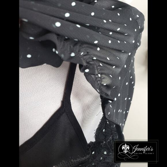 3/$25 Apt. 9 Black and White Sheer Pleated Ruffle Polka Dot Blouse - Picture 8 of 13